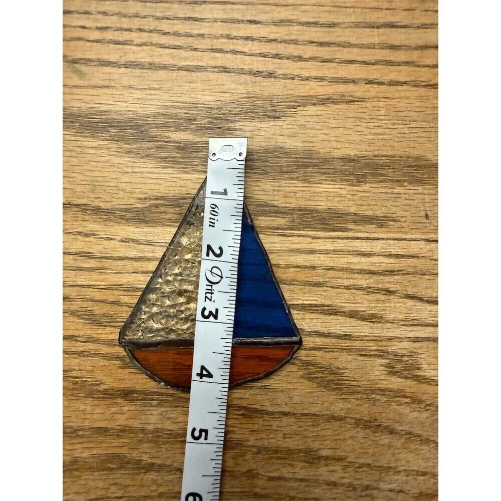 Sailboat Stained Glass Suncatcher Ornament Multicolor 4 in